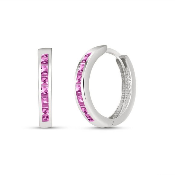 Galaxy Gold Products Jewelry - 14K GOLD HOOP HUGGIE EARRING WITH PINK SAPPHIRES